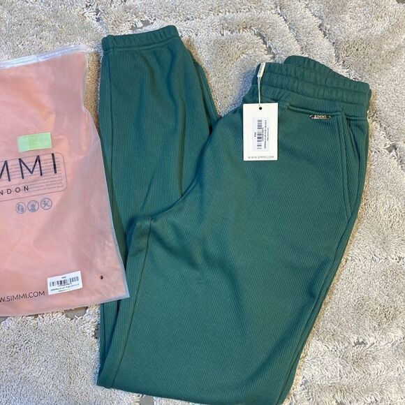 SIMMI LONDON - RISE EMERALD GREEN RIBBED HIGH-WAISTED JOGGERS - Picture 5 of 7
